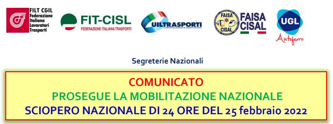 Trasporti, mobilitazione nazionale di 24 ore il 25 febbraio