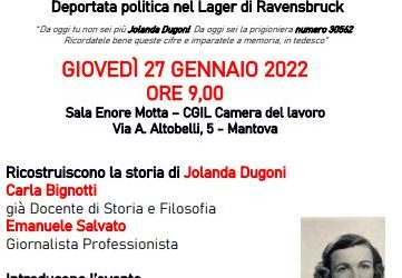 Giorno della Memoria, la Cgil di Mantova ricorda Jolanda Dugoni deportata mantovana nel campo di sterminio nazista di Ravensbruck