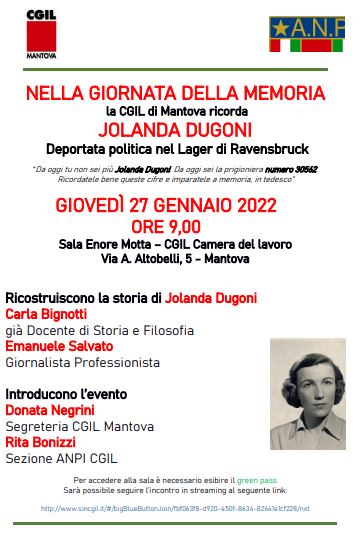 Giorno della Memoria, la Cgil di Mantova ricorda Jolanda Dugoni deportata mantovana nel campo di sterminio nazista di Ravensbruck
