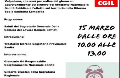 Fp Cgil, Assemblea Provinciale martedì 15 marzo