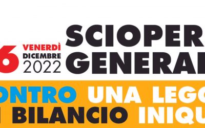 Venerdì 16 dicembre 2022: Sciopero Generale con presidio ore 9.00 in Piazza Martiri