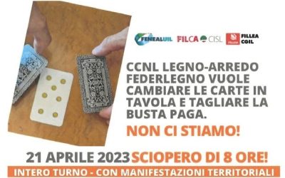 Comparto legno: proclamato sciopero di 8 ore il 21 aprile 2023