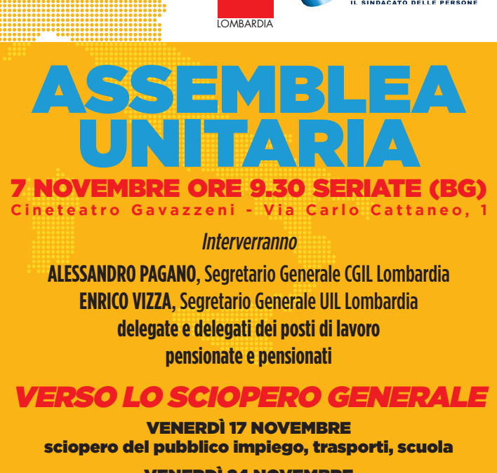 Verso lo sciopero generale, assemblea unitaria a Seriate il 7 novembre