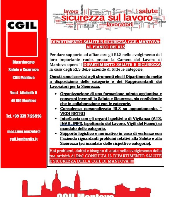 Sicurezza sul lavoro, il Dipartimento Salute e Sicurezza della Cgil Mantova a fianco degli RLS