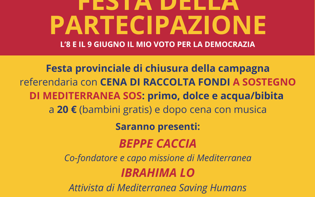Referendum, il 6 giugno a Montata Carra Festa di fine campagna referendaria con raccolta fondi per Mediterranea