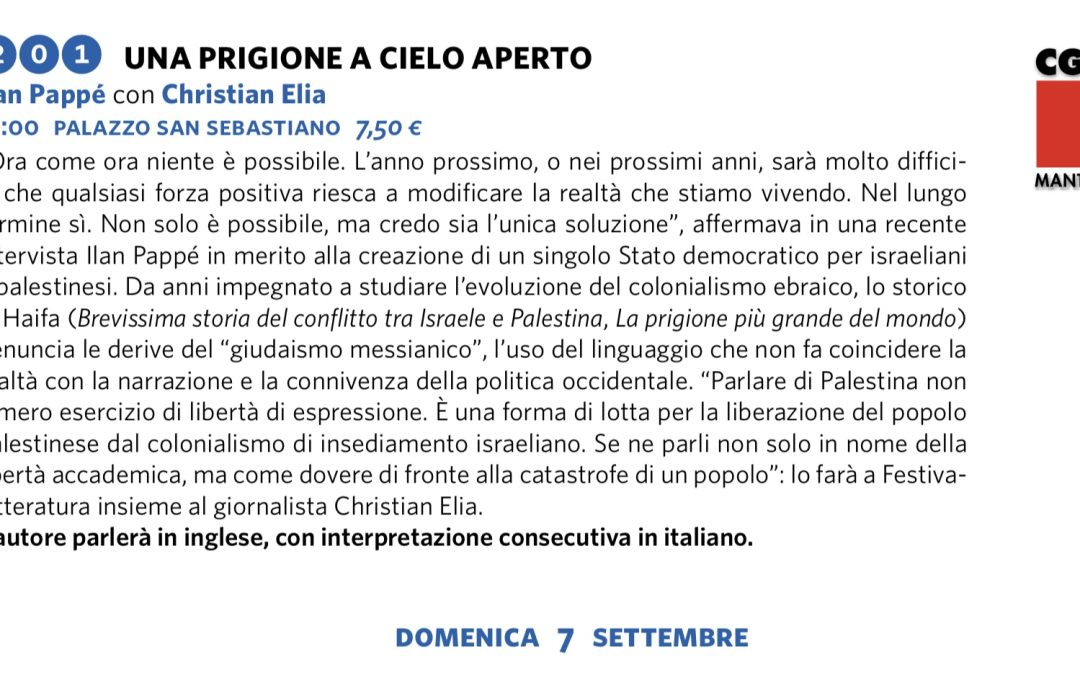 La Cgil di Mantova sostiene Festivaletteratura sponsorizzando l’evento con Ilan Pappè sulla questione palestinese